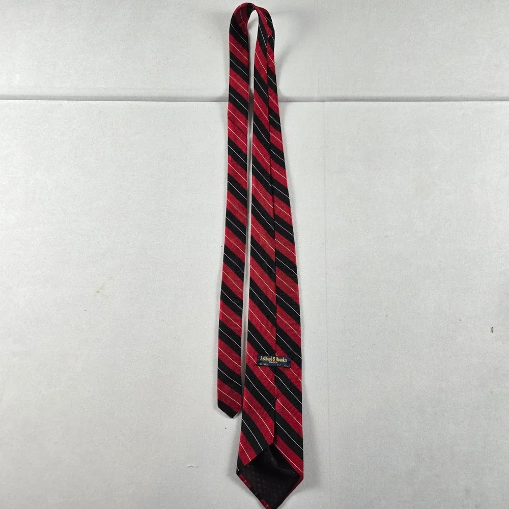 Ashford & Brooks Necktie Men's Red Black Silk Striped Tie Formal Office Wear